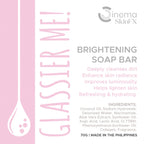 Cinema SkinFX Glassier Me brightening soap bar packaging with pink and white design.